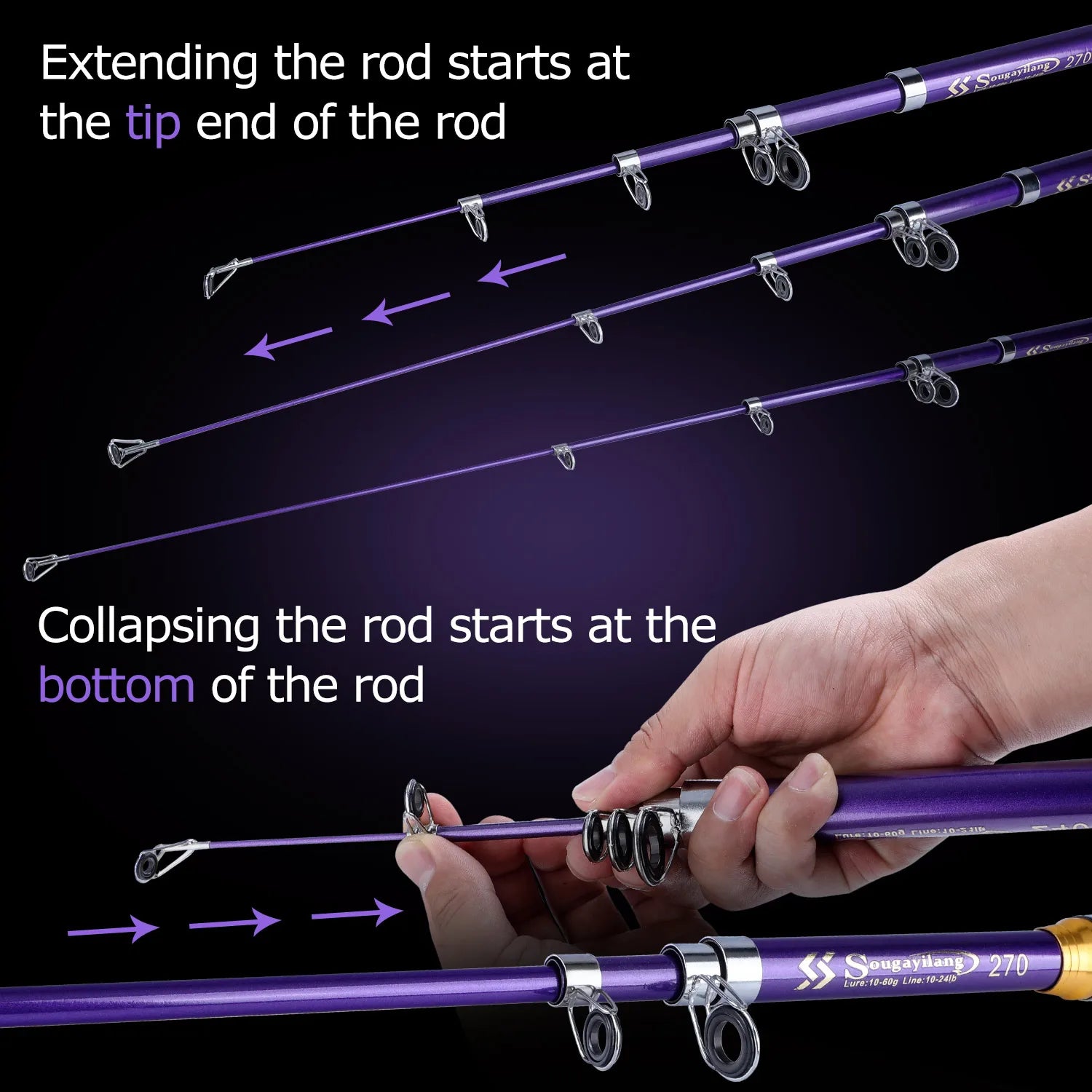 Sougayilang 2.1M 2.4M 2.7M 3.0M Spinning Fishing Rod Ultralight Carbon Fiber Portable Telescopic Fishing Pole for Trout Carp