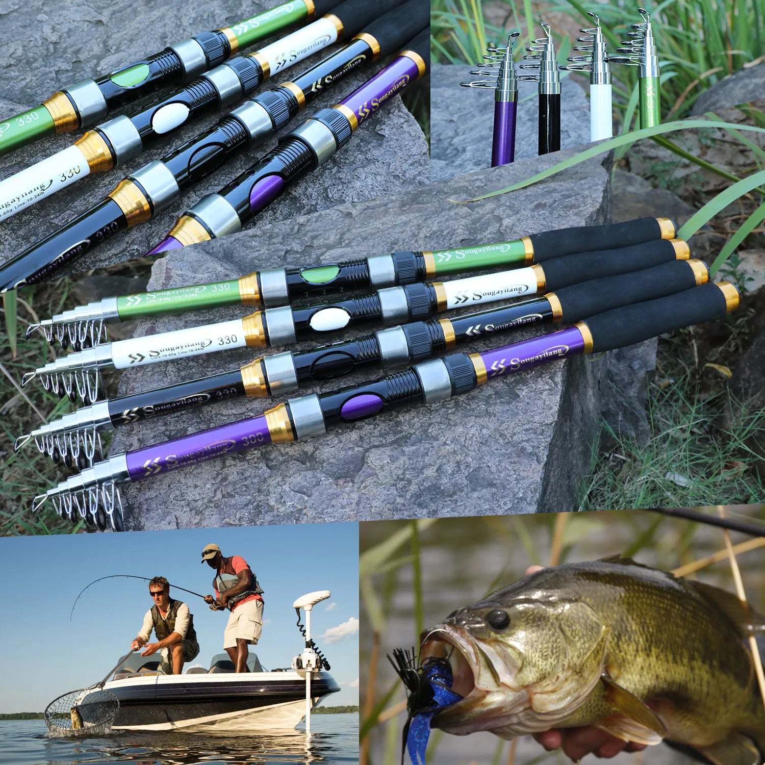 Sougayilang 1.8m-3.3m Telescopic Fishing Rod Super Strong Glass Fiber Travel Rod for Freshwater Saltwater Bass Fishing Pesca