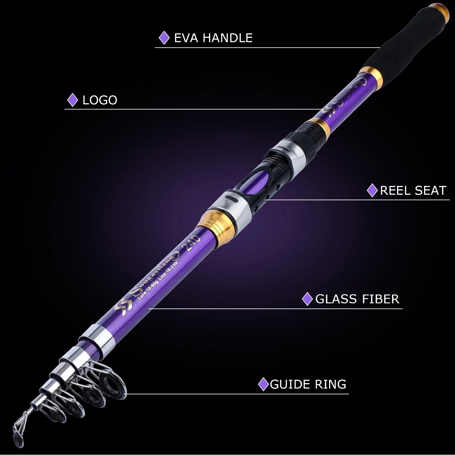 Sougayilang 1.8m-3.3m Telescopic Fishing Rod Super Strong Glass Fiber Travel Rod for Freshwater Saltwater Bass Fishing Pesca