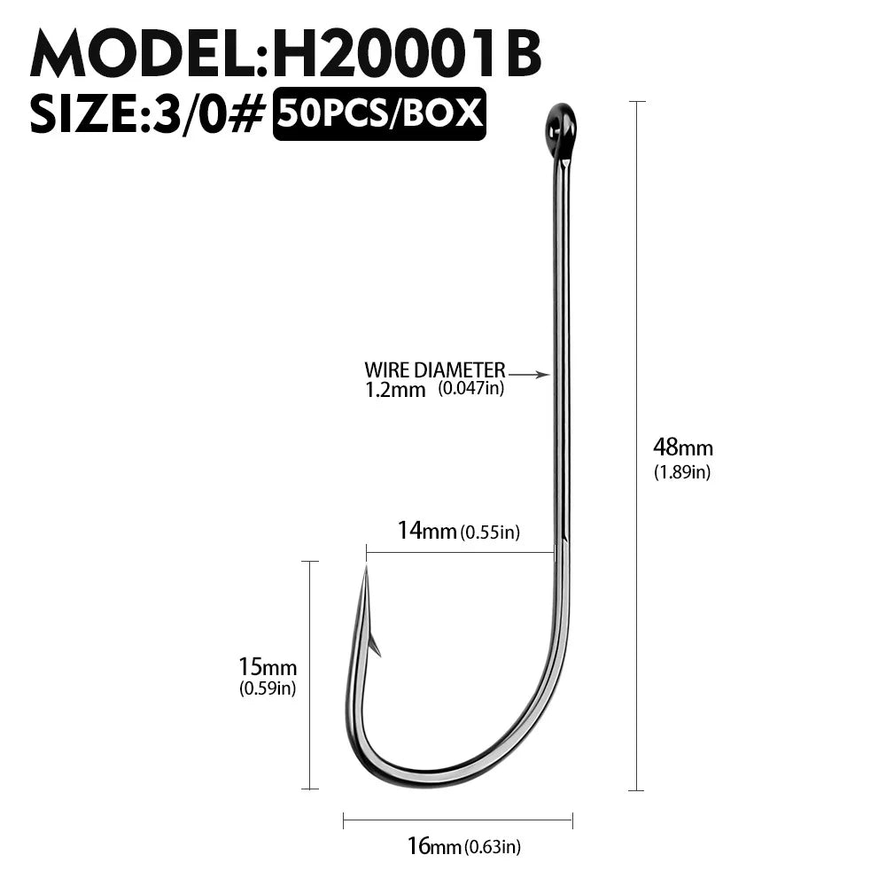Sea.Yolo 50 Pcs High Carbon Steel Fishing Hook Lure Single Hook Perforated Ring Long Handled Fish Hook for Sea Fishing Hook