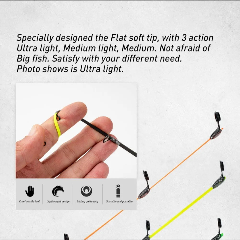UL ML Winter fishing rod soft tip 50cm Ice fishing rod with Flat tip high quality Fiber Glass tip with cork handle