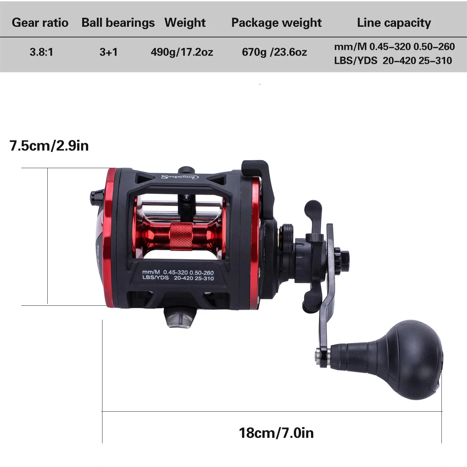 Sougayilang Trolling Fishing Reels Aluminum Alloy Spool Saltwater Drum Fishing Reel 3+1BB 3.8:1 Max Drag 25kg Fishing Tool Pesca