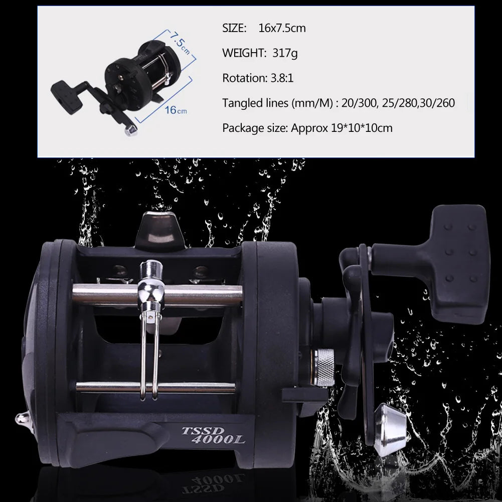 Sougayilang Trolling Fishing Reels Aluminum Alloy Spool Saltwater Drum Fishing Reel 3+1BB 3.8:1 Max Drag 25kg Fishing Tool Pesca