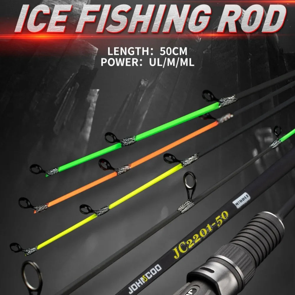 UL ML Winter fishing rod soft tip 50cm Ice fishing rod with Flat tip high quality Fiber Glass tip with cork handle