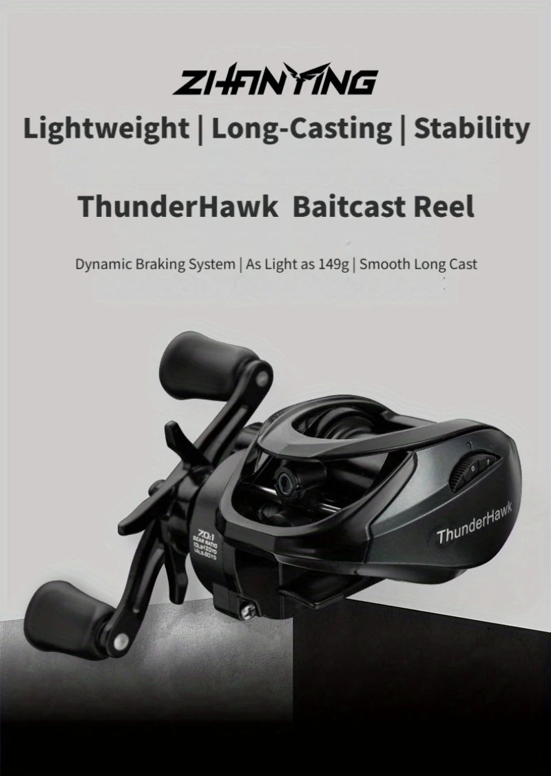 ThunderHawk Baitcast Reel: Ultra-Light, Anti-Backlash, 7.1:1 Gear Ratio, 4.5kg Drag, Stainless/Ceramic Bearings for Long Cast