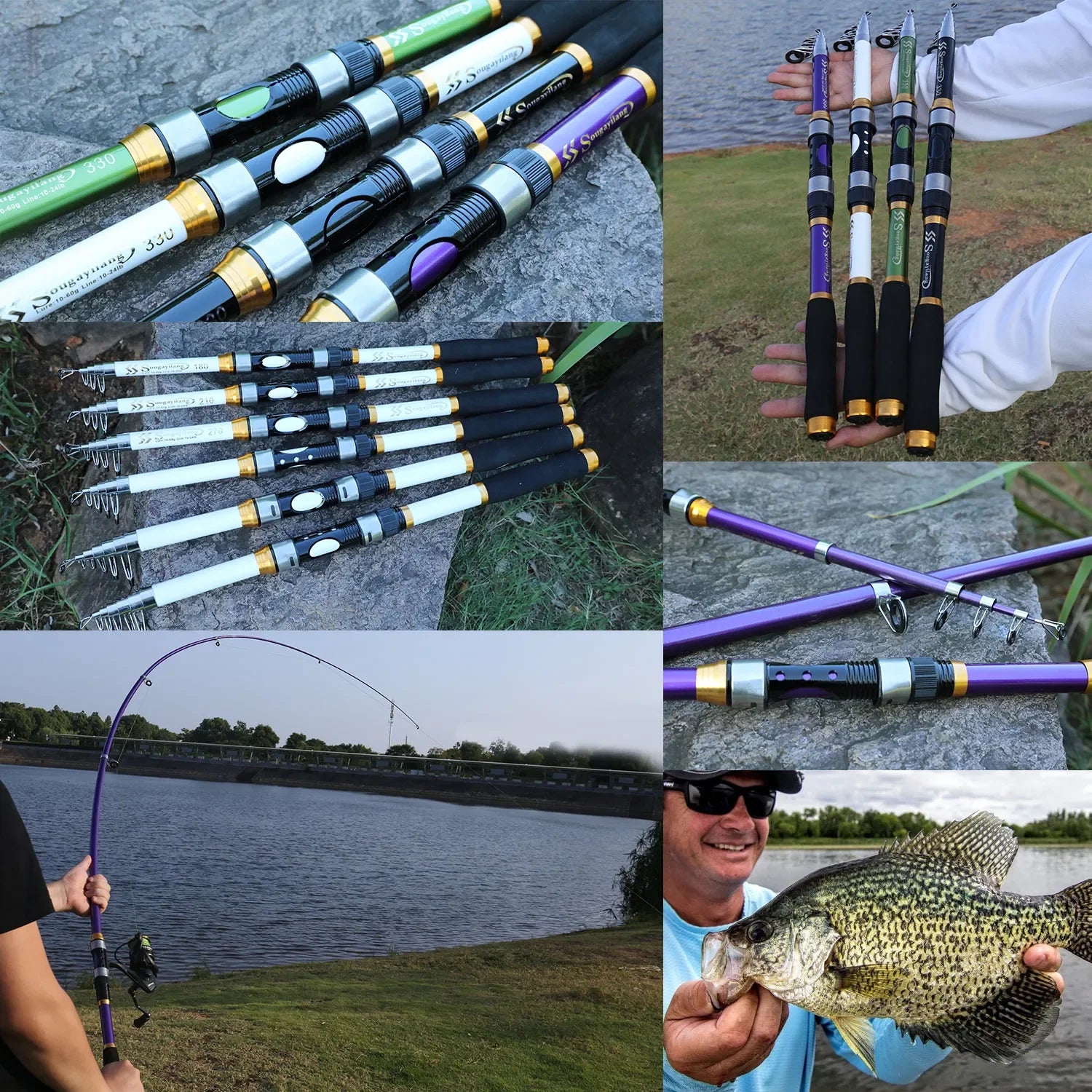 Sougayilang 2.1M 2.4M 2.7M 3.0M Spinning Fishing Rod Ultralight Carbon Fiber Portable Telescopic Fishing Pole for Trout Carp