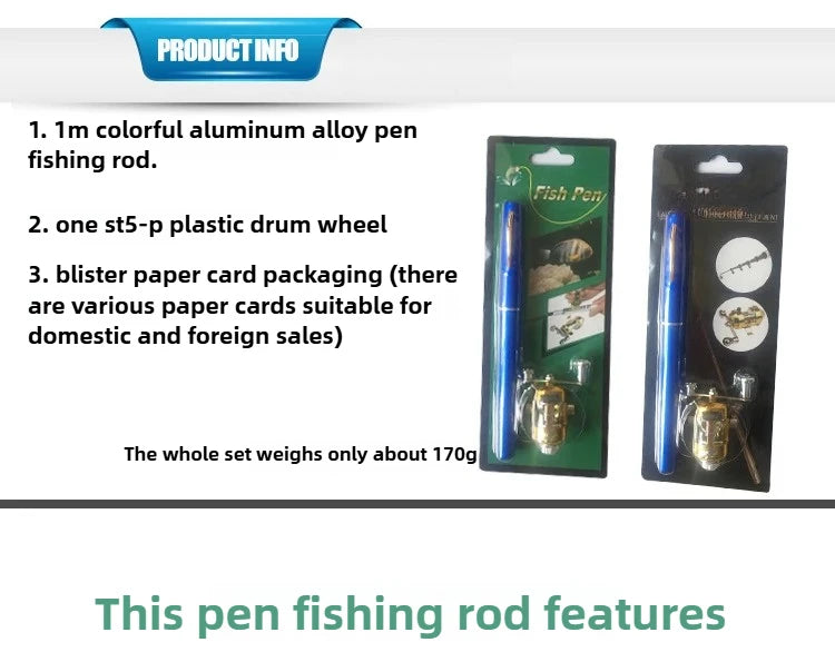 Steel Pen Fishing Rod Cross-border Mini Ice Fishing Rod Pocket Raft Rod Portable Gift Fishing Rod 1 Meter  Rods