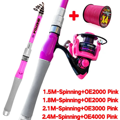 Portable Telescopic Fishing Rod Combo1.5-2.4m Fishing Rod and 2000 3000 4000 Spinning Reel Fishing Line Kit For Freshwater Pesca