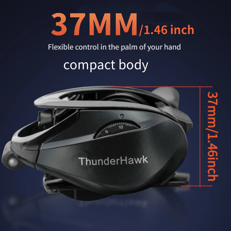 ThunderHawk Baitcast Reel: Ultra-Light, Anti-Backlash, 7.1:1 Gear Ratio, 4.5kg Drag, Stainless/Ceramic Bearings for Long Cast
