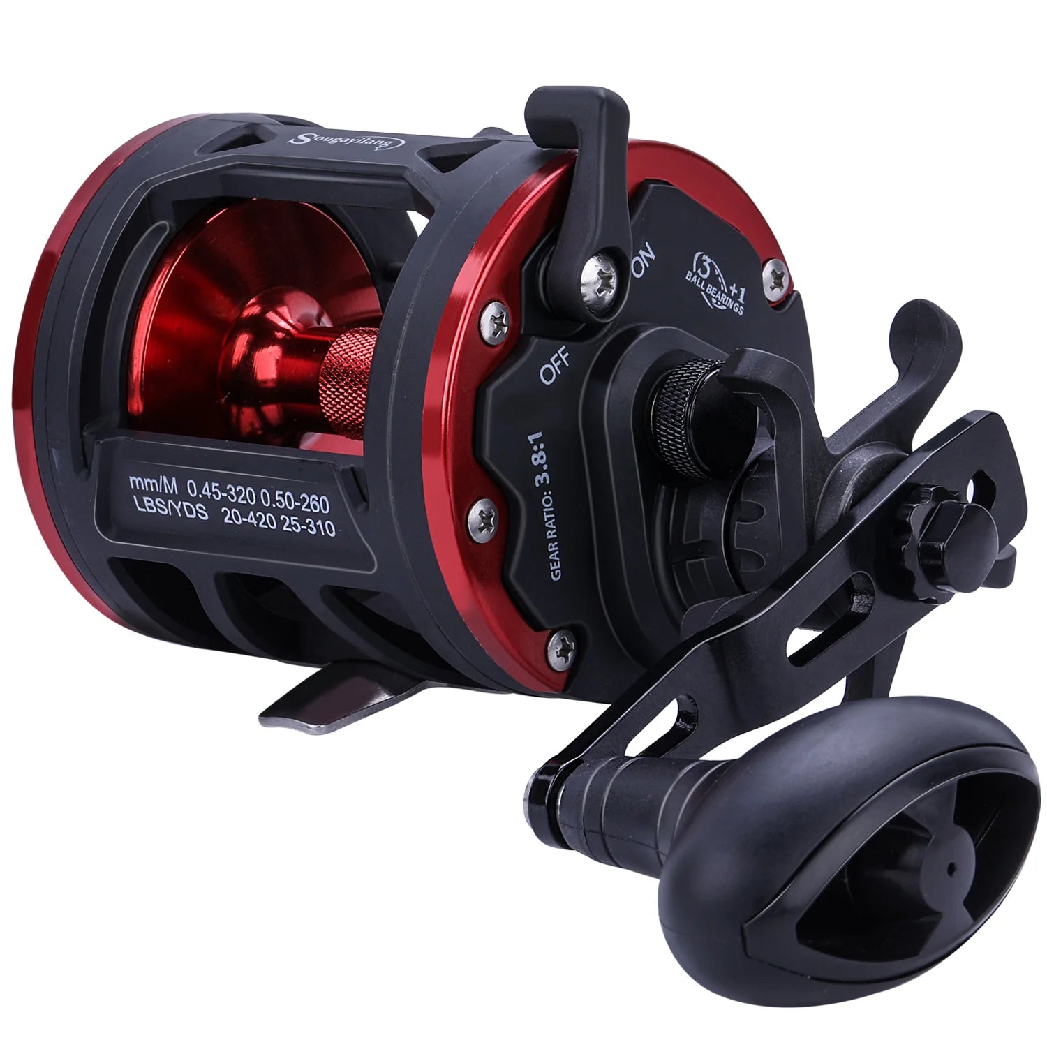 Sougayilang Trolling Fishing Reels Aluminum Alloy Spool Saltwater Drum Fishing Reel 3+1BB 3.8:1 Max Drag 25kg Fishing Tool Pesca