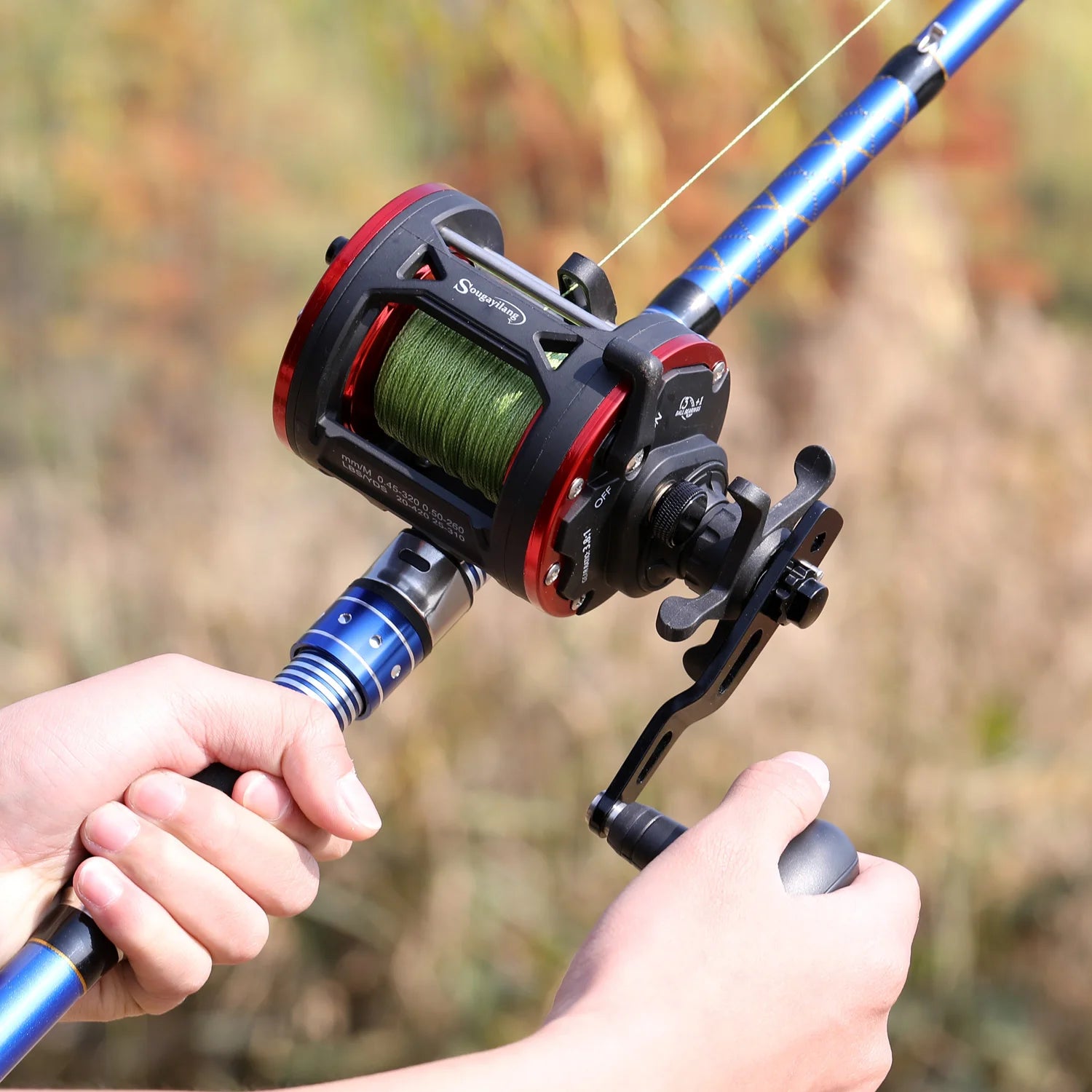Sougayilang Trolling Fishing Reels Aluminum Alloy Spool Saltwater Drum Fishing Reel 3+1BB 3.8:1 Max Drag 25kg Fishing Tool Pesca