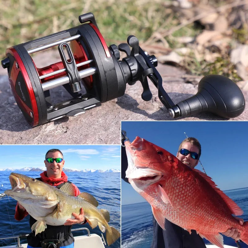 Sougayilang Trolling Fishing Reels Aluminum Alloy Spool Saltwater Drum Fishing Reel 3+1BB 3.8:1 Max Drag 25kg Fishing Tool Pesca