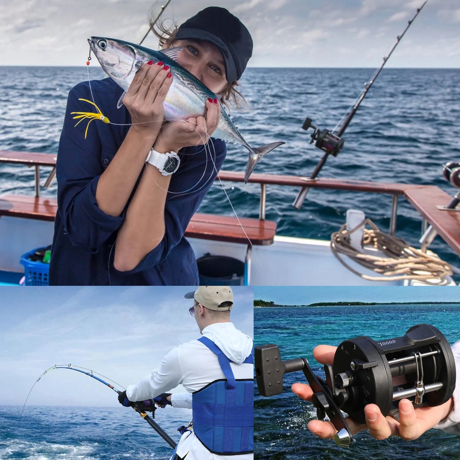 Sougayilang Trolling Fishing Reels Aluminum Alloy Spool Saltwater Drum Fishing Reel 3+1BB 3.8:1 Max Drag 25kg Fishing Tool Pesca