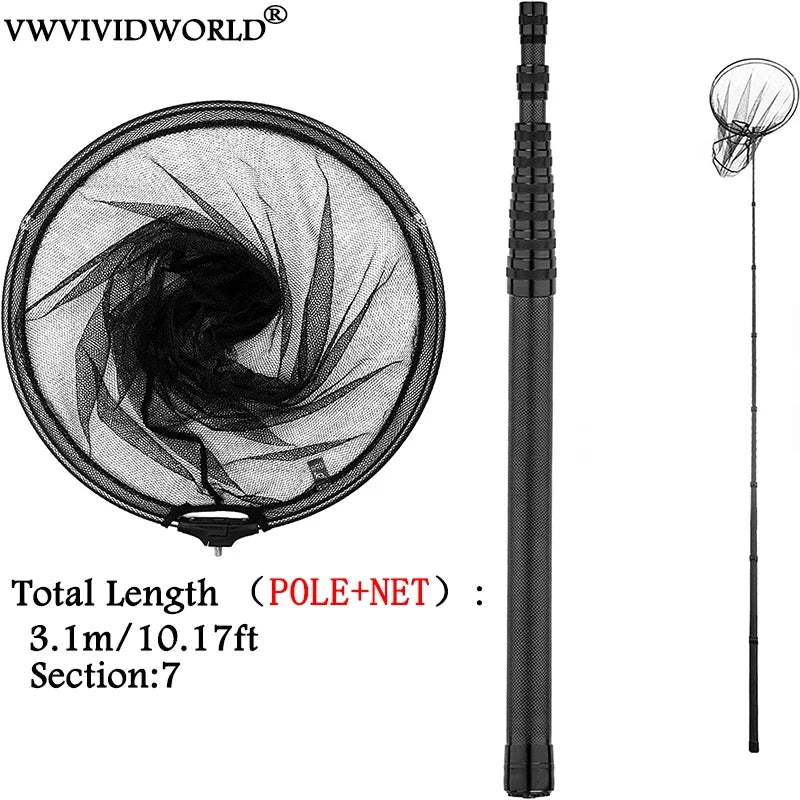 VWVIVIDWORLD Brand,1.8-3.45m,Portable Carbon Fishing Net,Fishing Land,Hand Net,Foldable Collapsible Telescopic Pole,Fishing Rod