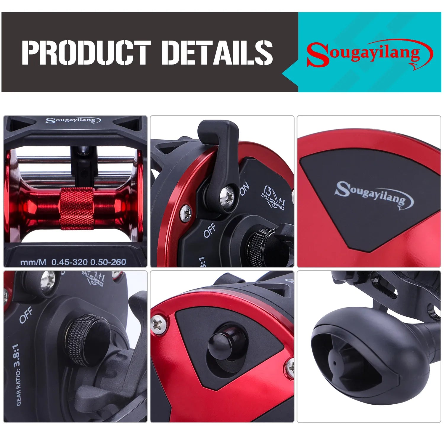 Sougayilang Trolling Fishing Reels Aluminum Alloy Spool Saltwater Drum Fishing Reel 3+1BB 3.8:1 Max Drag 25kg Fishing Tool Pesca