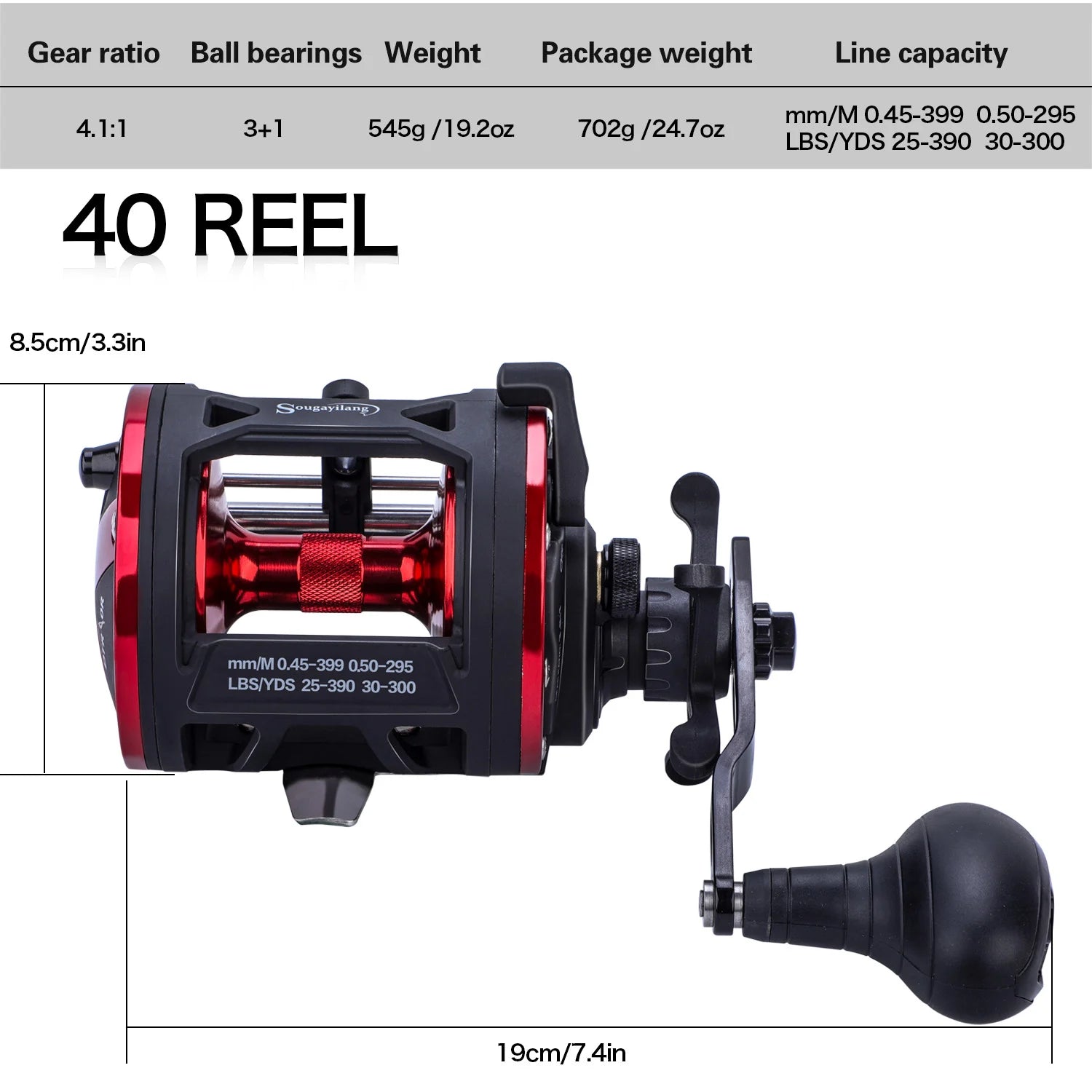 Sougayilang Trolling Fishing Reels Aluminum Alloy Spool Saltwater Drum Fishing Reel 3+1BB 3.8:1 Max Drag 25kg Fishing Tool Pesca