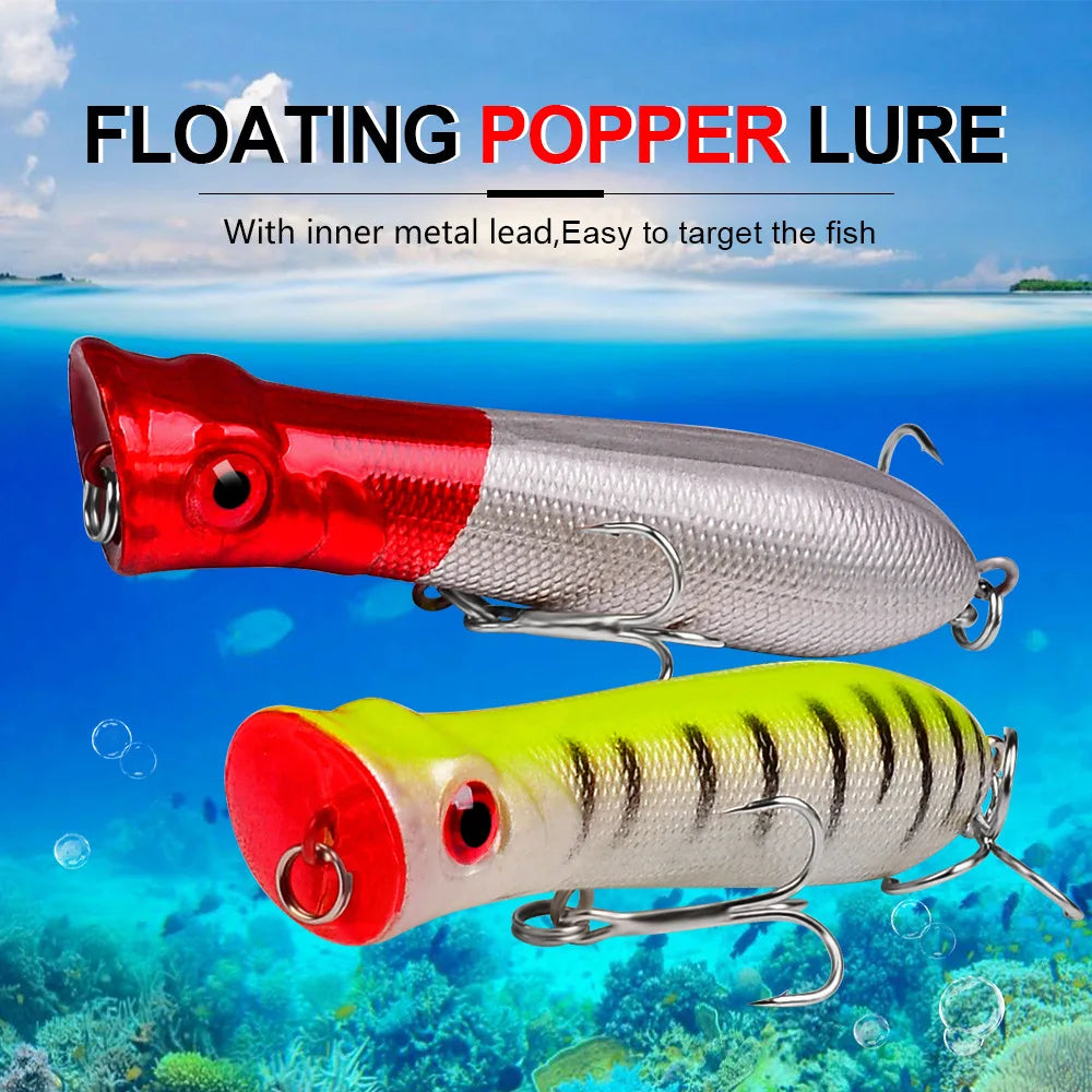 Topwater Popper Saltwater Fishing 8cm-12g 6# Floating Bait Hard Bait Artificial Wobblers Plastic Fishing Tackle for Striper Pike