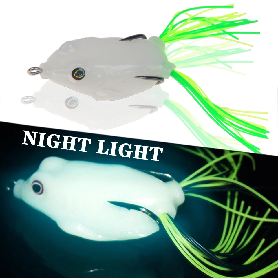 Night light soft tube bait japan plastic fishing lures frog lure treble hooks Topwater ray frog 5.5CM 12G artificial soft bait