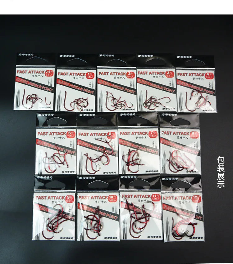 Fishing Barbed Hook Bend Mouth Triangular Fast Attack Super Needle Point Fishhook Black Seabream Bass Japan Hooks 4-8 Piece Pack