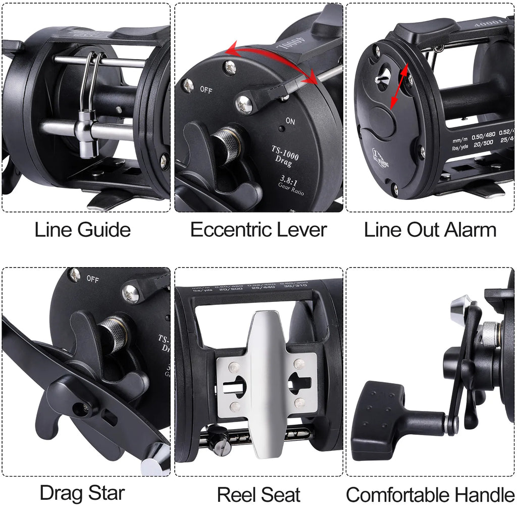 Sougayilang Trolling Fishing Reels Aluminum Alloy Spool Saltwater Drum Fishing Reel 3+1BB 3.8:1 Max Drag 25kg Fishing Tool Pesca