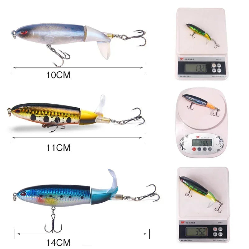 1 Pcs 10cm/14cm Topwater Fishing Lure Whopper Popper Artificial Bait Hard Plopper Soft Rotating Tail Fishing Tackle Fishing Bait