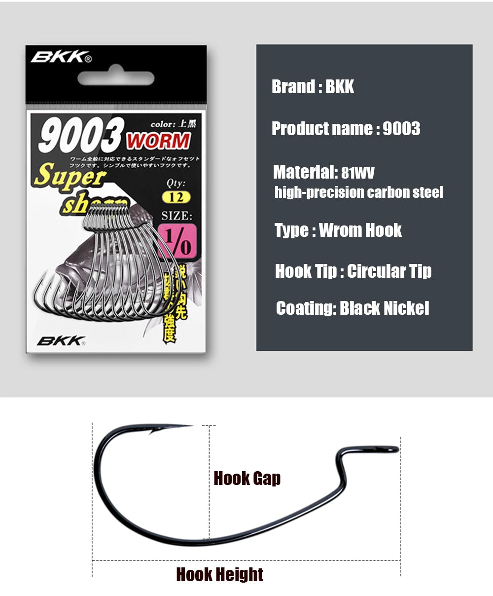 BKK 9003 & 9003CD 3X Strength Wide Gap Sharp Soft Worm Hook Jigging Offset Hooks Crank Baits Fishhook Texas Rig Bass Carp Pesca