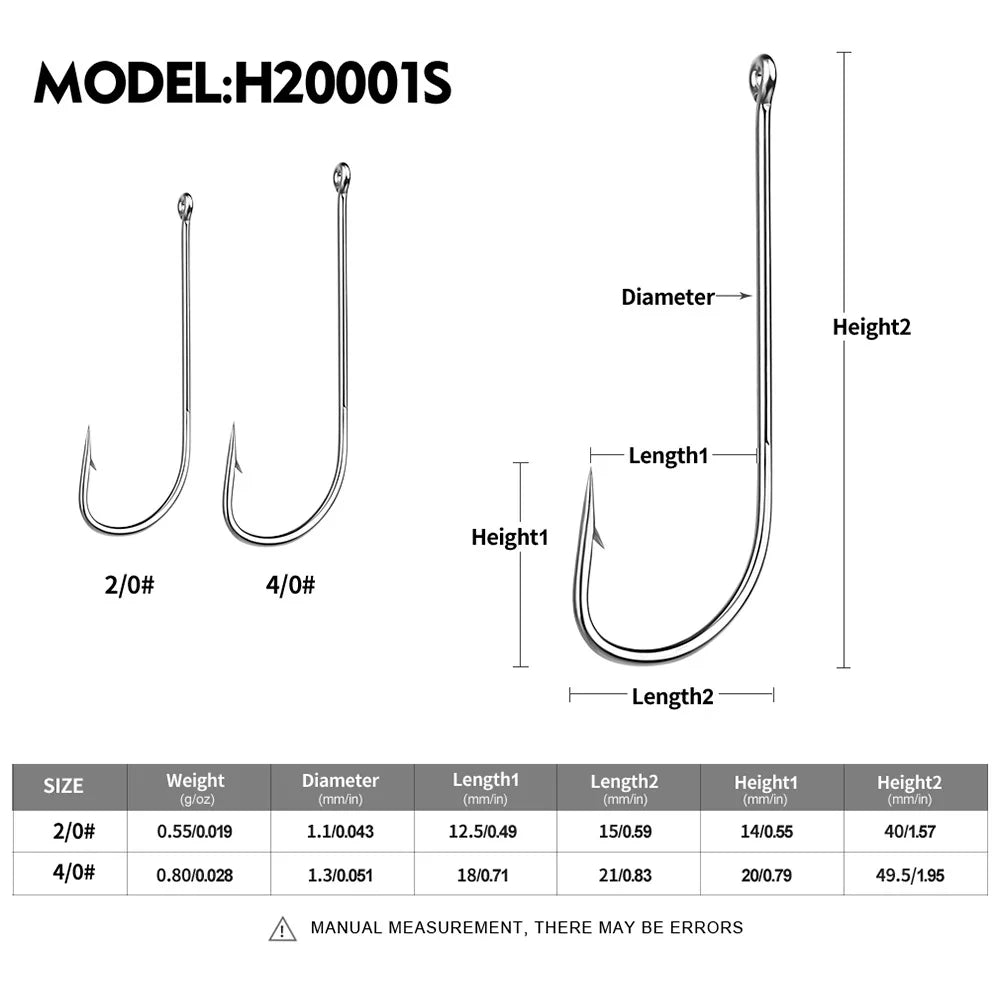 Sea.Yolo 50 Pcs High Carbon Steel Fishing Hook Lure Single Hook Perforated Ring Long Handled Fish Hook for Sea Fishing Hook