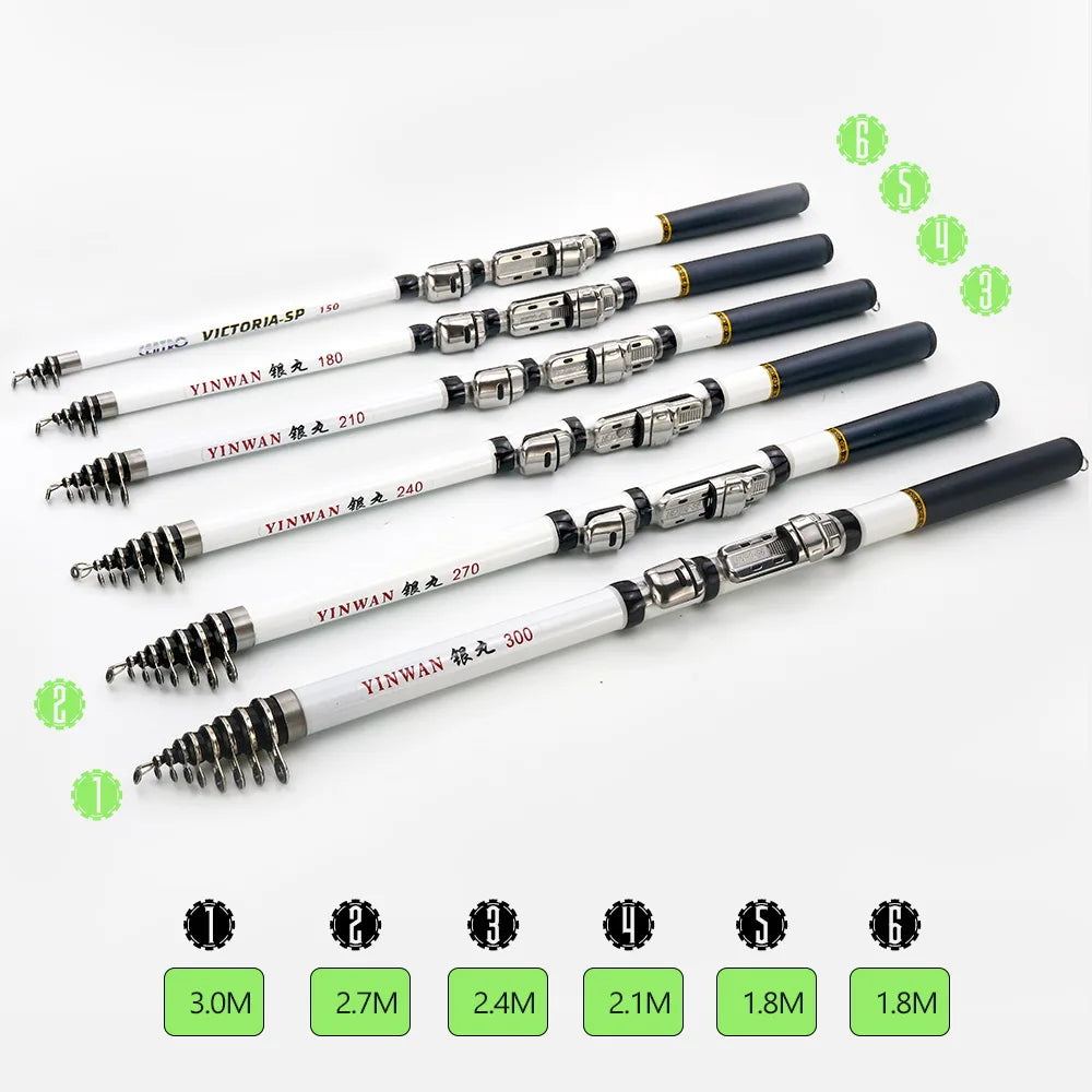 JOSBY Mini Spinning Fishing Rod Telescopic FRP Feeder Ultralight Portable Sea Travel Pole 1.5M 1.8M 2.1M 2.4M 2.7M 3.0M NEW