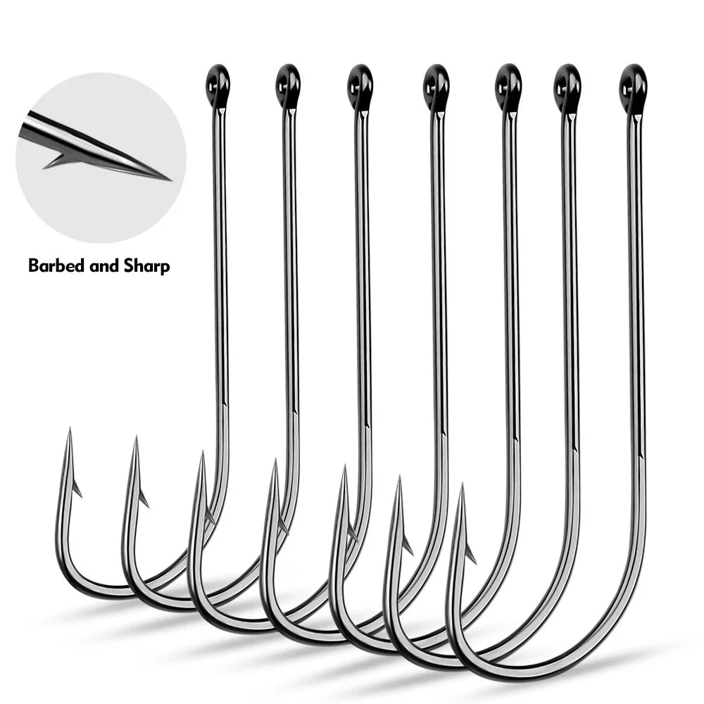 Sea.Yolo 50 Pcs High Carbon Steel Fishing Hook Lure Single Hook Perforated Ring Long Handled Fish Hook for Sea Fishing Hook