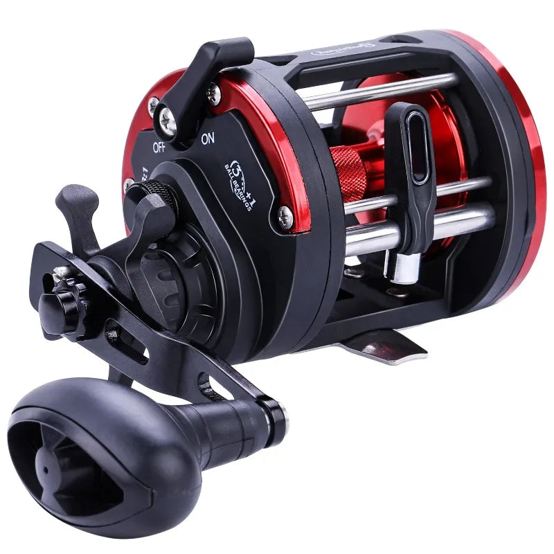 Sougayilang Trolling Fishing Reels Aluminum Alloy Spool Saltwater Drum Fishing Reel 3+1BB 3.8:1 Max Drag 25kg Fishing Tool Pesca