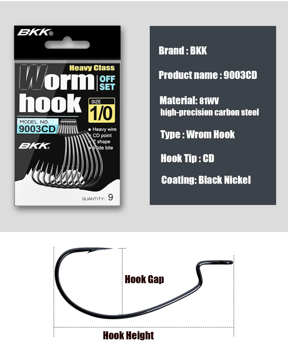 BKK 9003 & 9003CD 3X Strength Wide Gap Sharp Soft Worm Hook Jigging Offset Hooks Crank Baits Fishhook Texas Rig Bass Carp Pesca