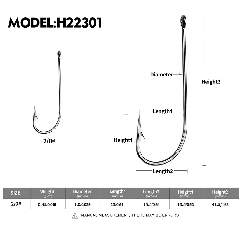 Sea.Yolo 50 Pcs High Carbon Steel Fishing Hook Lure Single Hook Perforated Ring Long Handled Fish Hook for Sea Fishing Hook