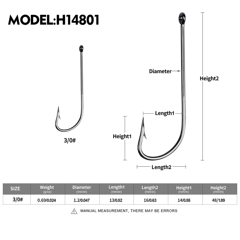 Sea.Yolo 50 Pcs High Carbon Steel Fishing Hook Lure Single Hook Perforated Ring Long Handled Fish Hook for Sea Fishing Hook