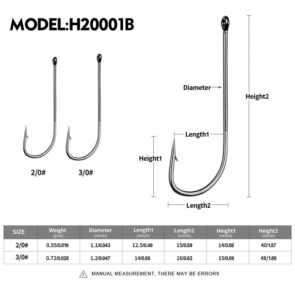 Sea.Yolo 50 Pcs High Carbon Steel Fishing Hook Lure Single Hook Perforated Ring Long Handled Fish Hook for Sea Fishing Hook