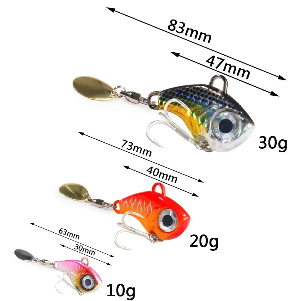GOBAIT Spinner Bait 10g 20g 30g VIB Spoon Metal Jig Fishing Vibration Tackle Blade Pesca Rotating Spinning Lure Gear Spinnerbait