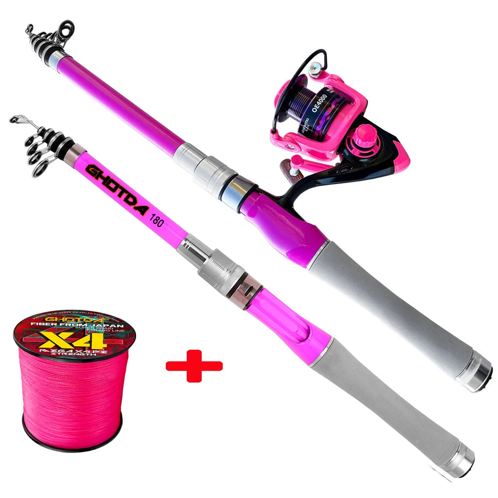 Portable Telescopic Fishing Rod Combo1.5-2.4m Fishing Rod and 2000 3000 4000 Spinning Reel Fishing Line Kit For Freshwater Pesca