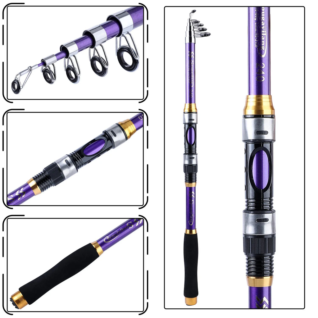 Sougayilang 1.8m-3.3m Telescopic Fishing Rod Super Strong Glass Fiber Travel Rod for Freshwater Saltwater Bass Fishing Pesca