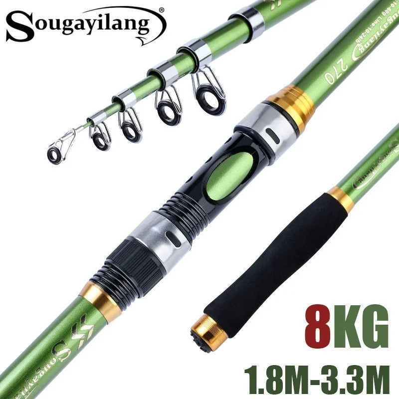 Sougayilang 1.8m-3.3m Telescopic Fishing Rod Super Strong Glass Fiber Travel Rod for Freshwater Saltwater Bass Fishing Pesca