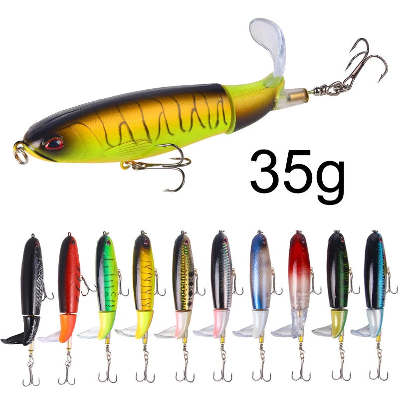 1 Pcs 10cm/14cm Topwater Fishing Lure Whopper Popper Artificial Bait Hard Plopper Soft Rotating Tail Fishing Tackle Fishing Bait