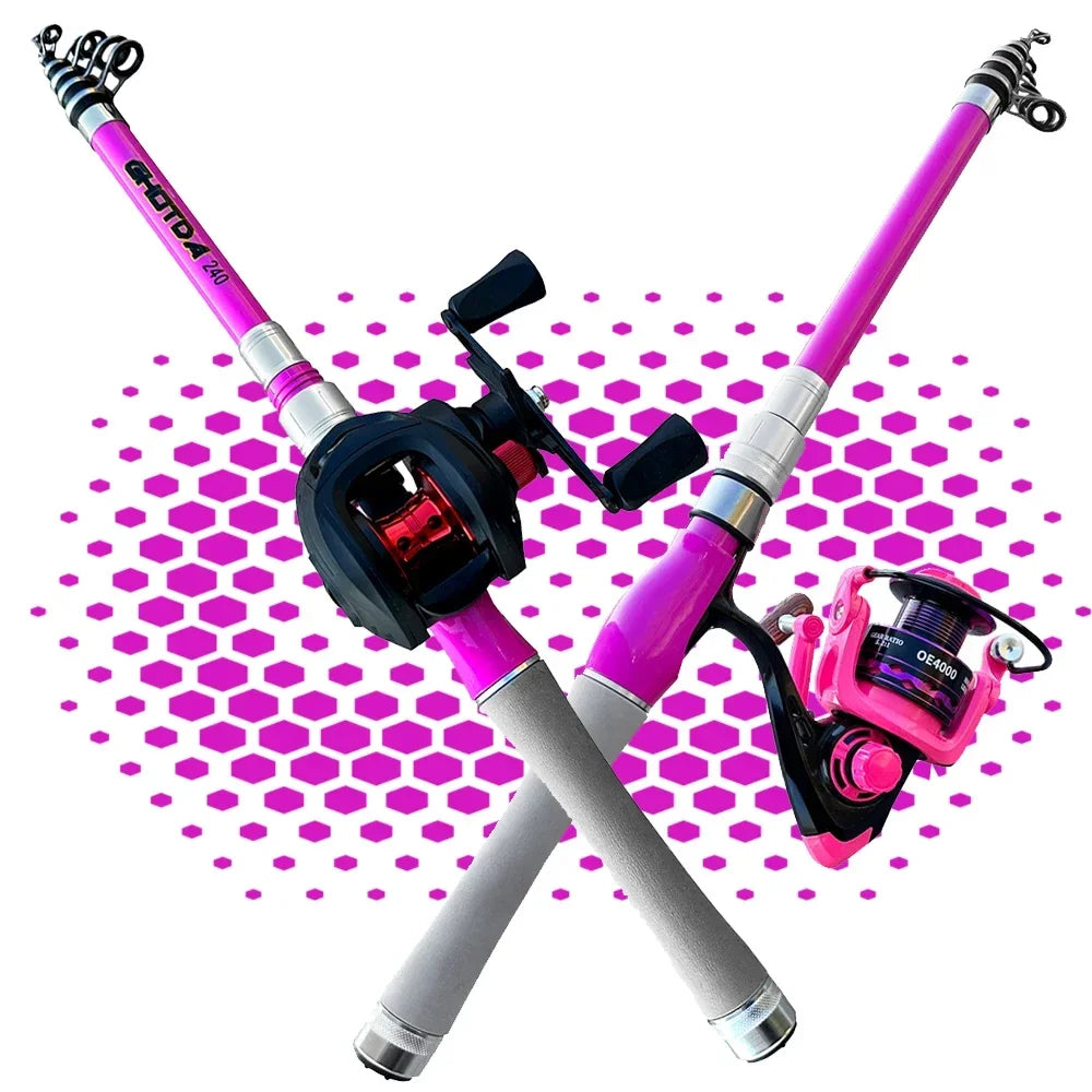 Portable Telescopic Fishing Rod Combo1.5-2.4m Fishing Rod and 2000 3000 4000 Spinning Reel Fishing Line Kit For Freshwater Pesca