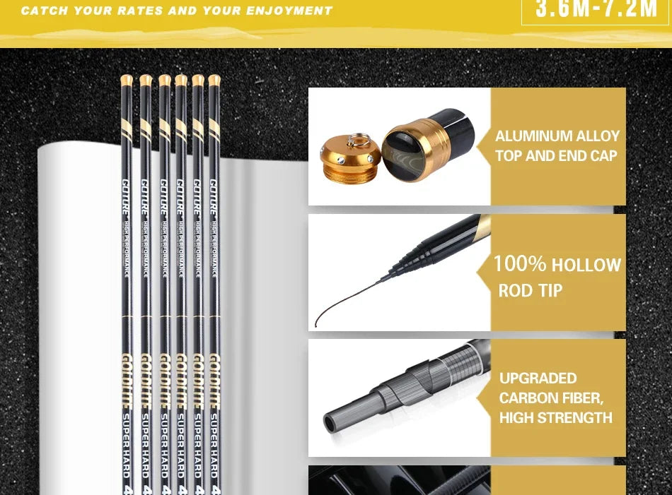 Goture GOLDLITE Hand Rod 3.6-7.2m Telescopic Carbon Fiber Ultralight Saltwater Freshwater Stream Carp Fishing Pole Pesca