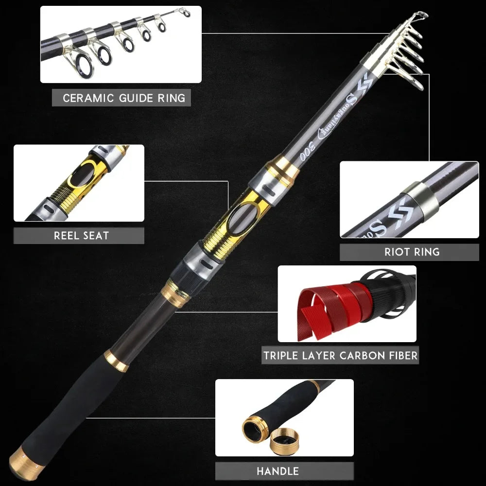 Sougayilang 2.1M 2.4M 2.7M 3.0M Spinning Fishing Rod Ultralight Carbon Fiber Portable Telescopic Fishing Pole for Trout Carp