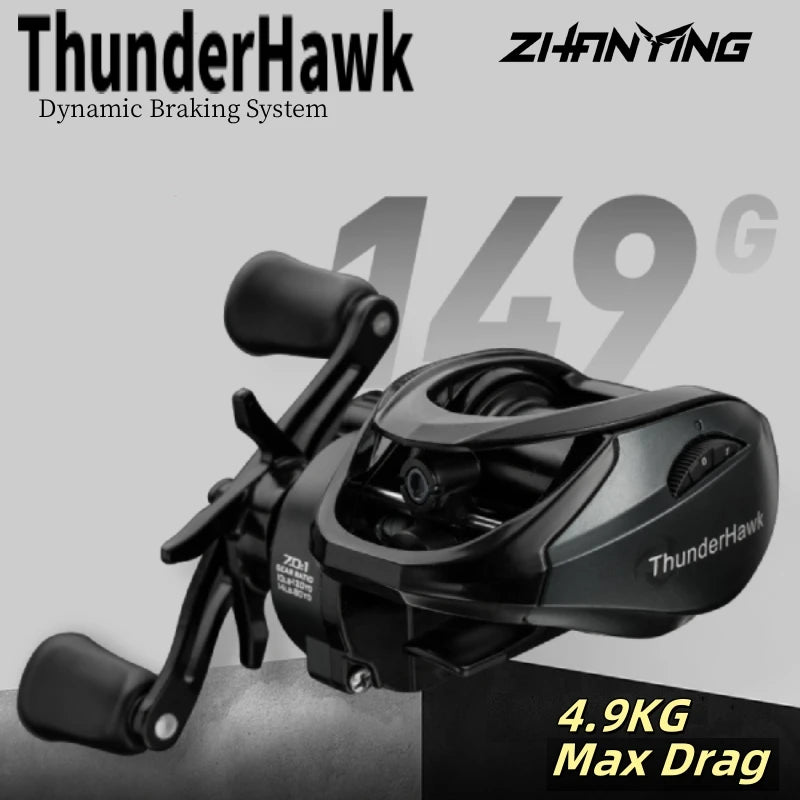 ThunderHawk Baitcast Reel: Ultra-Light, Anti-Backlash, 7.1:1 Gear Ratio, 4.5kg Drag, Stainless/Ceramic Bearings for Long Cast