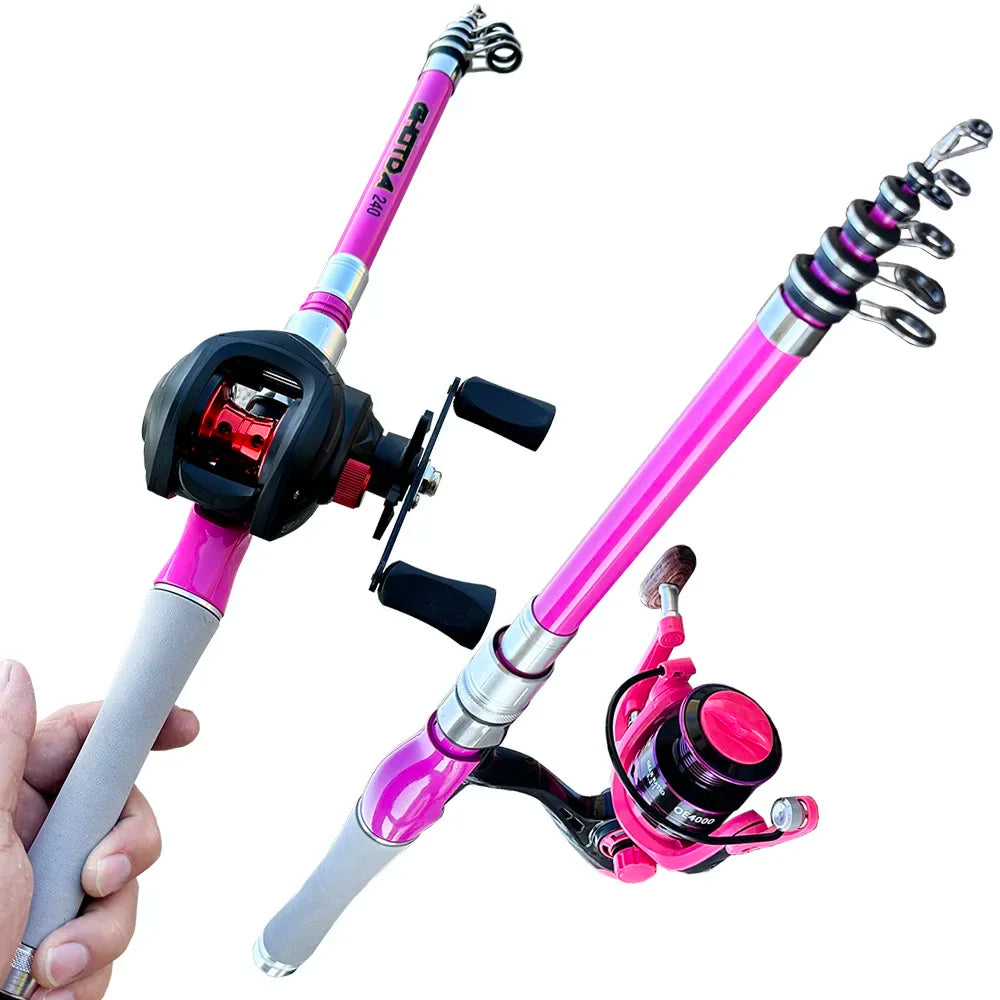 Portable Telescopic Fishing Rod Combo1.5-2.4m Fishing Rod and 2000 3000 4000 Spinning Reel Fishing Line Kit For Freshwater Pesca