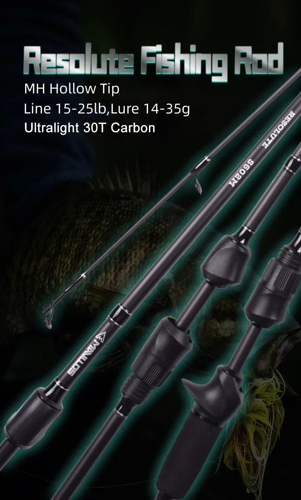 Mavllos Resolute Superhard Bass Spinning Rod Line 15-25lb Lure 14-35g 1.8m Hollow MH Tip Light Carbon Fishing Casting Rod