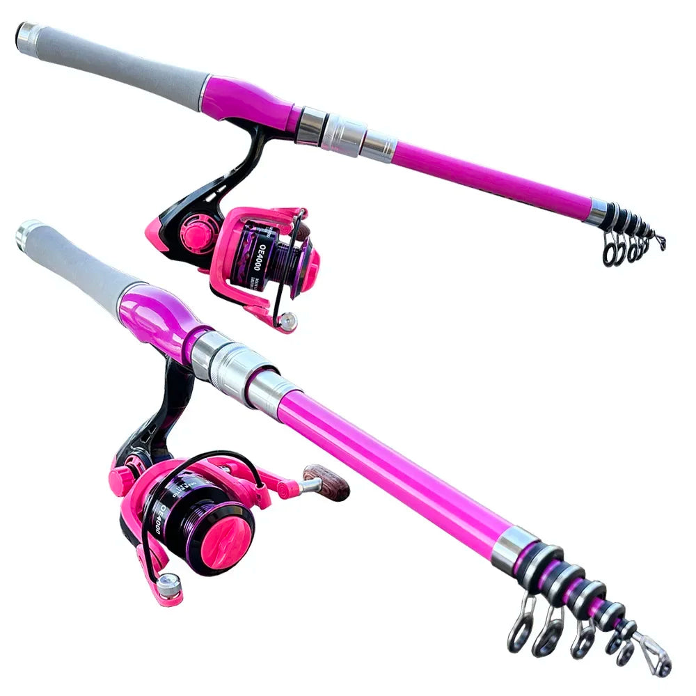 Portable Telescopic Fishing Rod Combo1.5-2.4m Fishing Rod and 2000 3000 4000 Spinning Reel Fishing Line Kit For Freshwater Pesca