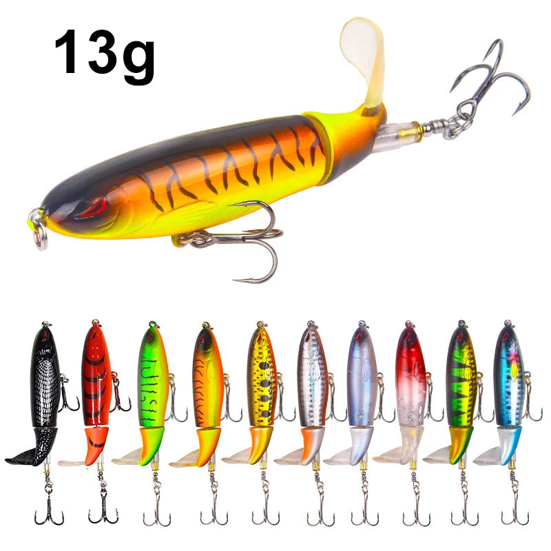 1 Pcs 10cm/14cm Topwater Fishing Lure Whopper Popper Artificial Bait Hard Plopper Soft Rotating Tail Fishing Tackle Fishing Bait