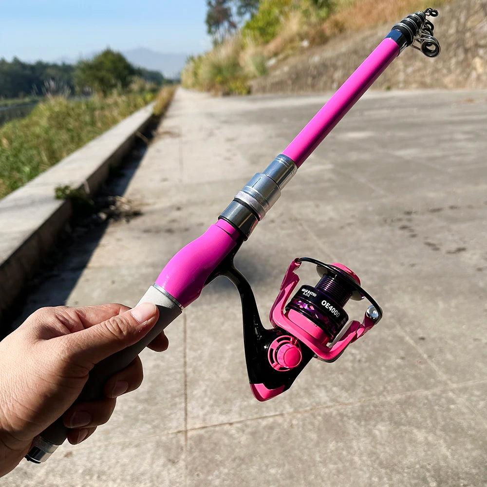 Portable Telescopic Fishing Rod Combo1.5-2.4m Fishing Rod and 2000 3000 4000 Spinning Reel Fishing Line Kit For Freshwater Pesca