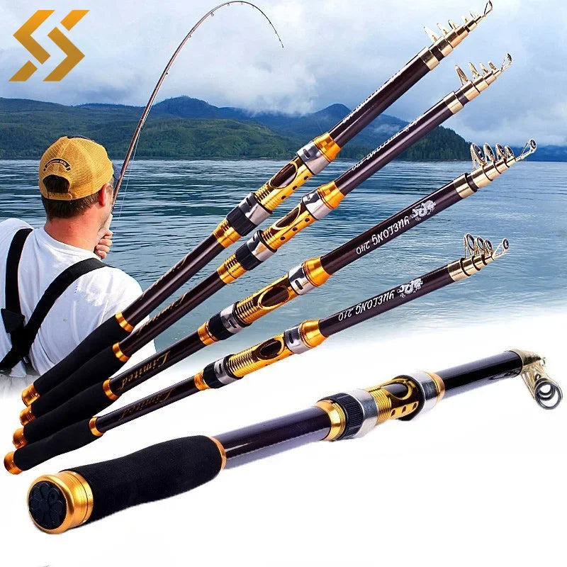 Sougayilang 2.1M 2.4M 2.7M 3.0M Spinning Fishing Rod Ultralight Carbon Fiber Portable Telescopic Fishing Pole for Trout Carp