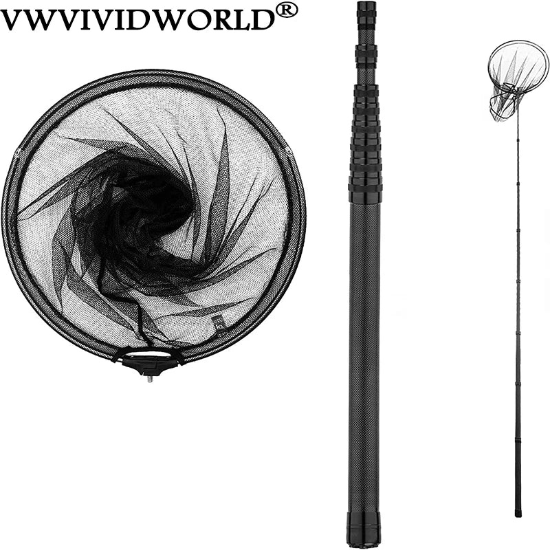 VWVIVIDWORLD Brand,1.8-3.45m,Portable Carbon Fishing Net,Fishing Land,Hand Net,Foldable Collapsible Telescopic Pole,Fishing Rod